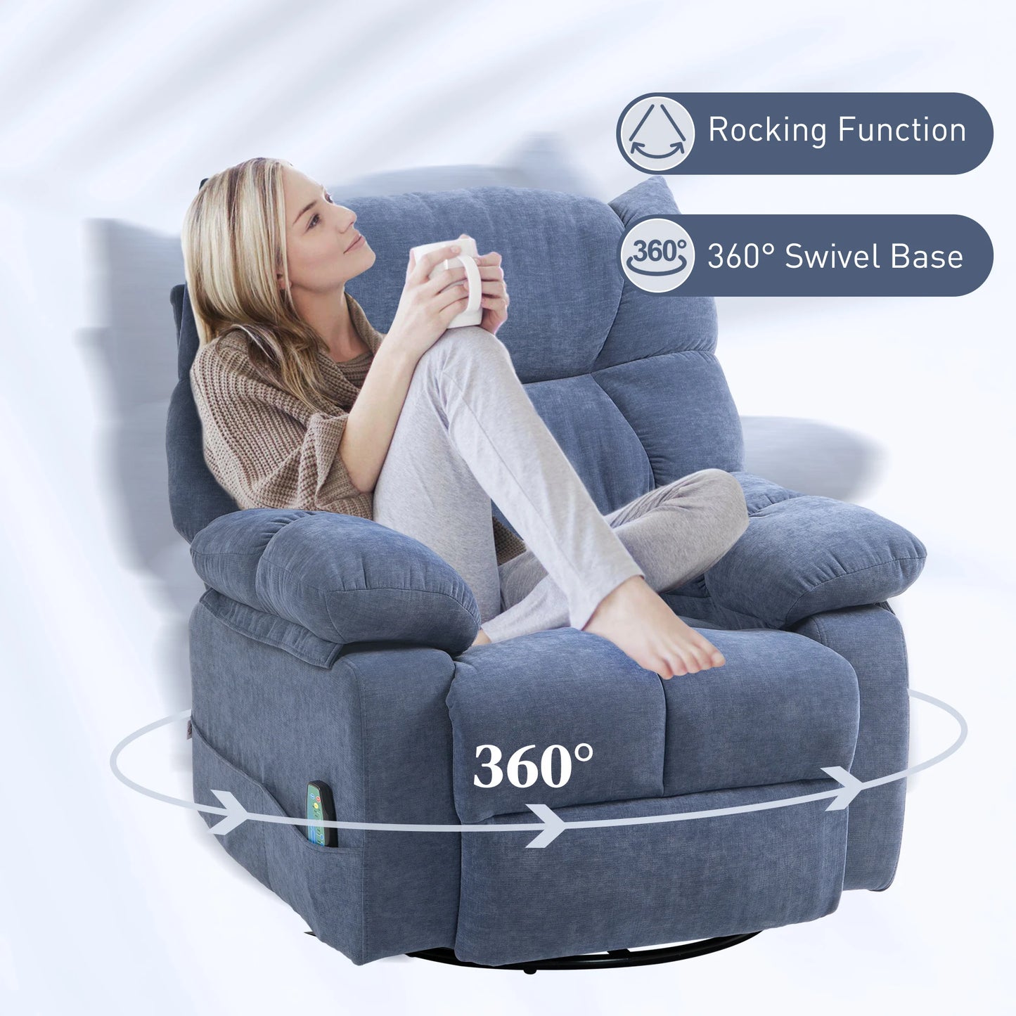 Elektrische Relaxfauteuil – Relaxstoel – Massagefauteuil – Relaxstoel Met Massage – Verstelbare Rugleuning – Warmtefunctie – 360° Draaibaar - QUORE
