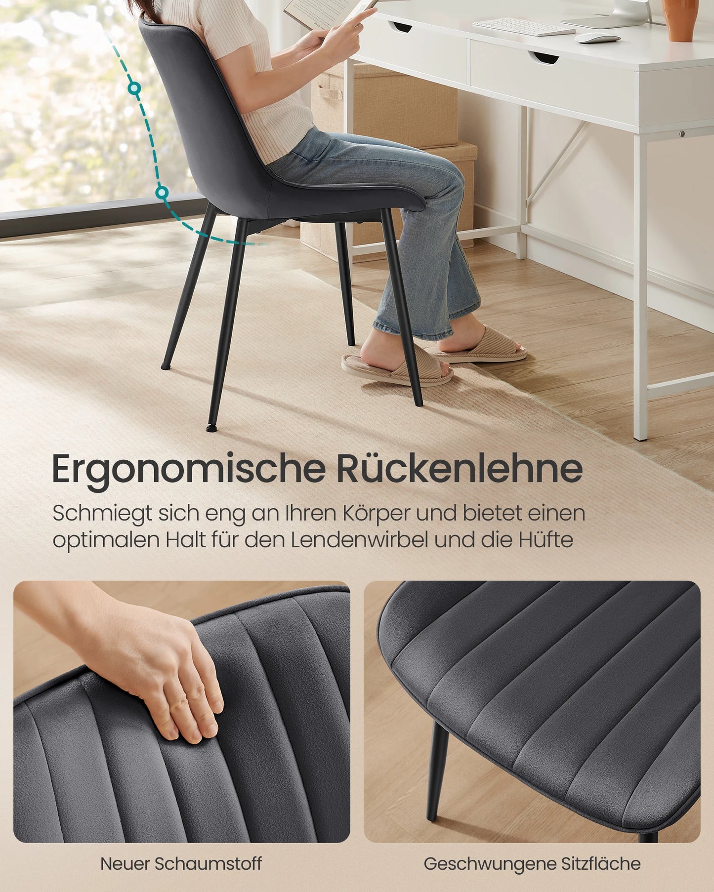 Eetkamerstoelen –  Set van 6 - Gestoffeerde Stoelen – Stoelen Set – Comfortabele Stoelen – Met Zachte Schuimvulling – Verstelbare Voeten - Grijs - QUORE