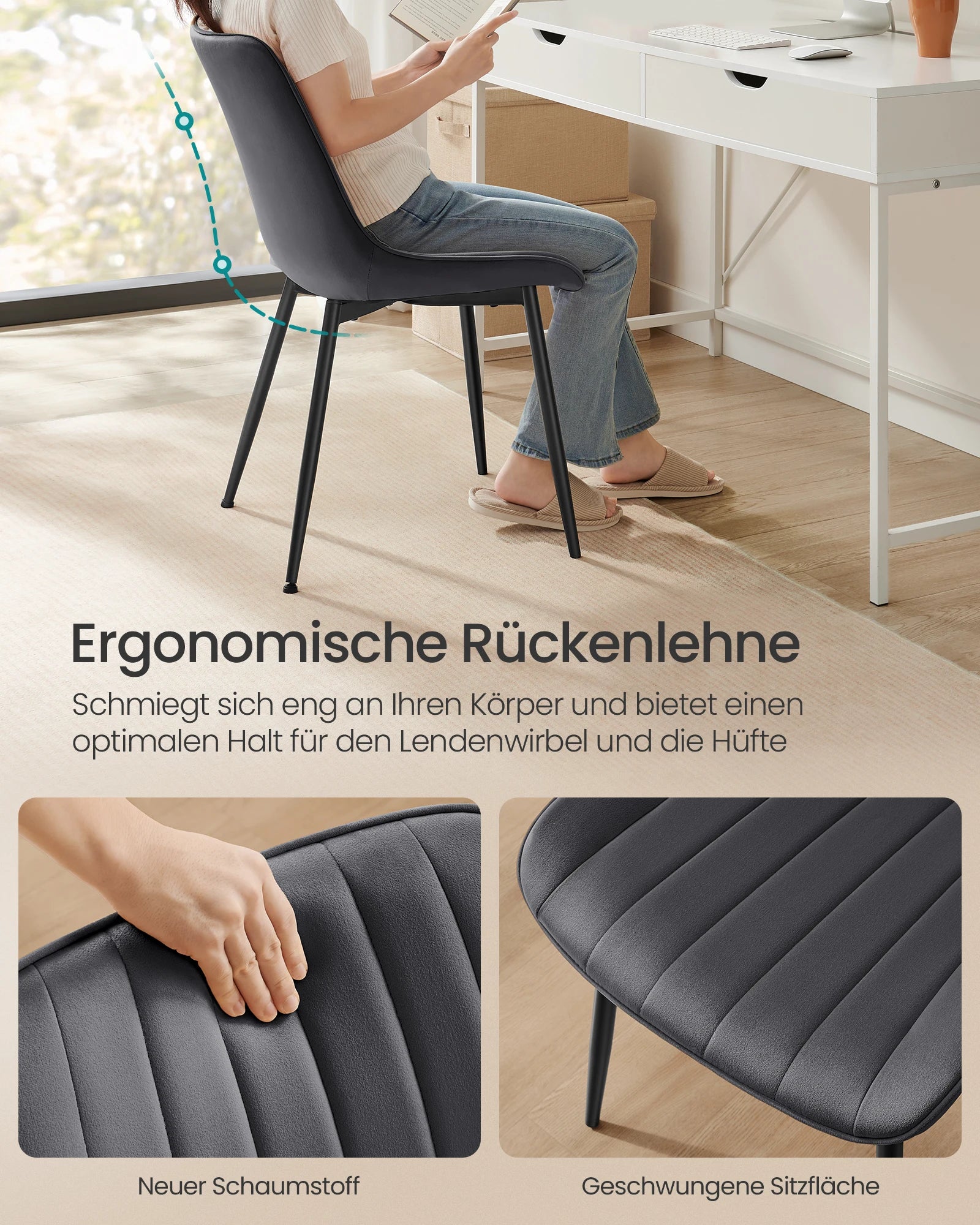 Eetkamerstoelen –  Set van 6 - Gestoffeerde Stoelen – Stoelen Set – Comfortabele Stoelen – Met Zachte Schuimvulling – Verstelbare Voeten - Grijs - QUORE
