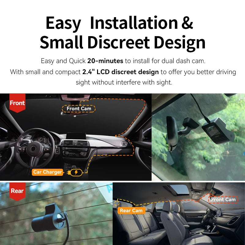 Dashcam voor Auto - Navigatiesysteem Auto - Voor & Achter Camera – 2160P + 1080P – 4K - GPS - WiFi - Nachtzicht - G-sensor - ADAS - Loop Recording