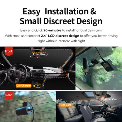 Dashcam voor Auto - Navigatiesysteem Auto - Voor & Achter Camera – 2160P + 1080P – 4K - GPS - WiFi - Nachtzicht - G-sensor - ADAS - Loop Recording - Hardwire Kit