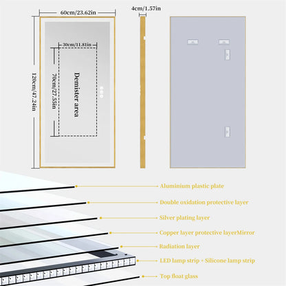 LED Badkamerspiegel – Badkamer Spiegel – Make-Up Spiegel – Verlichte Spiegel – Wandspiegel – Goud Aluminium Frame – 120x60 cm – Anti Condens & 3 Kleurverlichting