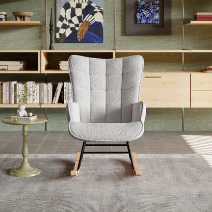 Schommelstoel – Relaxstoel – Schommelfauteuil – Lounge Stoel – Fauteuil – Teddyfluweel Bekleding – Ergonomisch Ontwerp – Stevig Metalen Frame – Compact Formaat