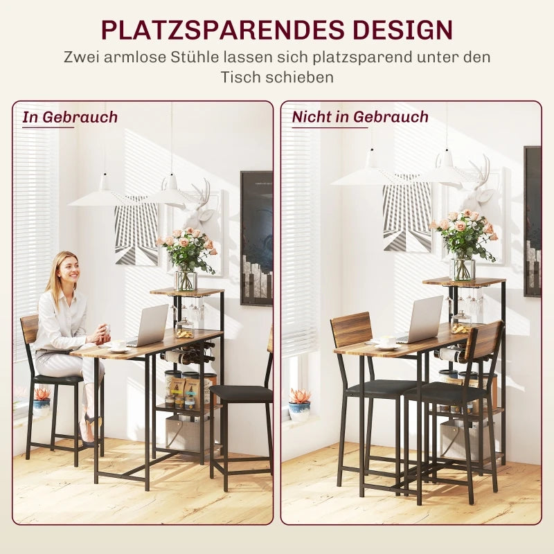 Bartafel Set – Uitklapbare Bartafel – Barstoel Set – Wijnopslag – MDF Tafelblad – Kunstleren Bekleding – Antislip Voetjes - 110 x 40 cm Bartafel