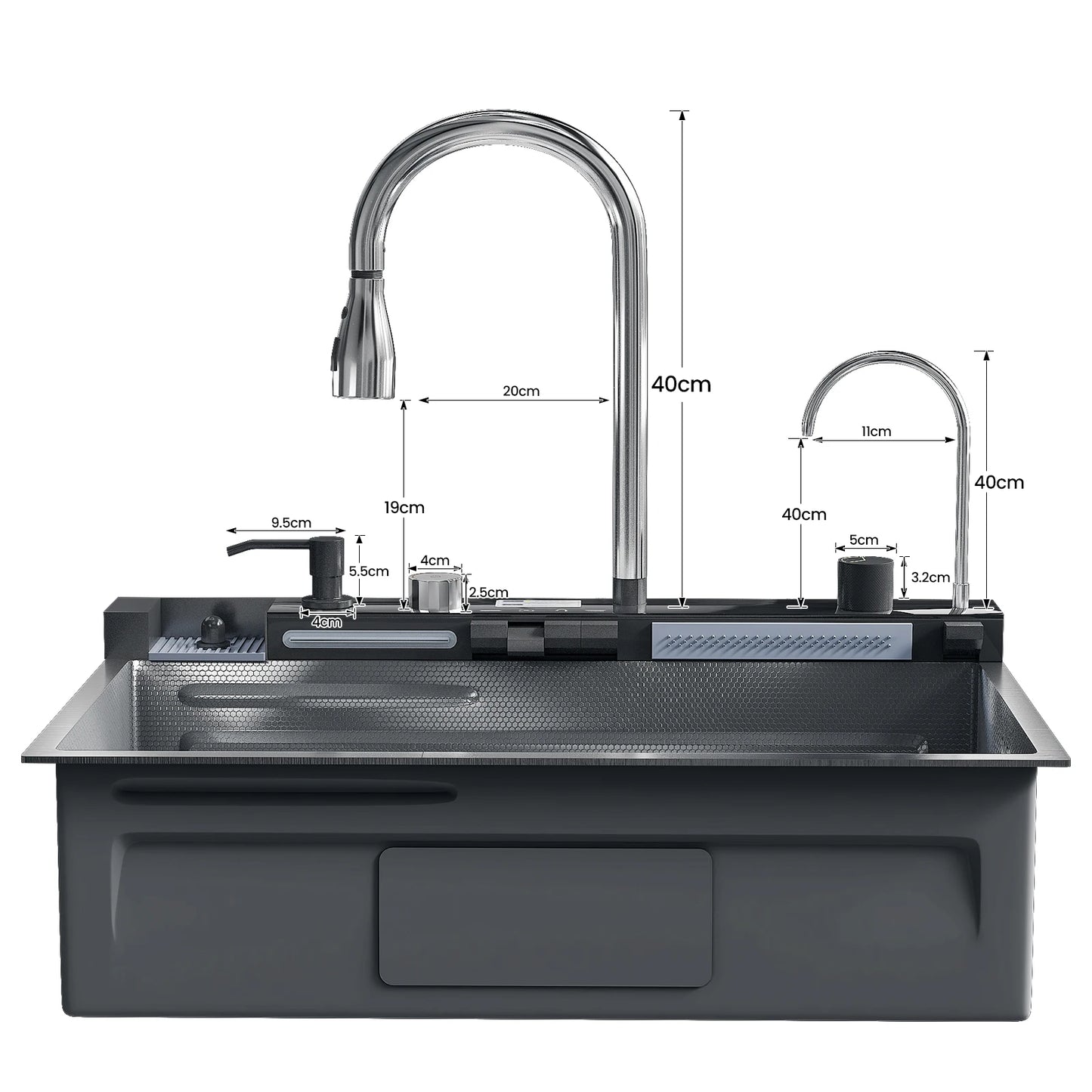 Multifunction Digital Display Kitchen Sink Smart Kitchen Sinks Stainless Steel Sink with Two Integrated Waterfall Taps