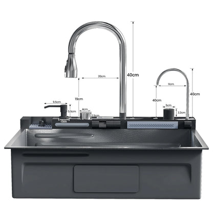 Multifunction Digital Display Kitchen Sink Smart Kitchen Sinks Stainless Steel Sink with Two Integrated Waterfall Taps