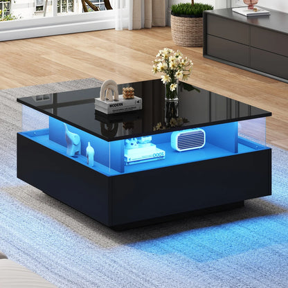 Salontafel – Koffietafel – Tafel – Woonkamertafel – Bijzettafel – Zwart – Modern Design – Geïntegreerde LED-Verlichting - QUORE