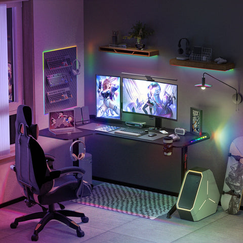 Laptop Computer Bureau - Groot Staand Bureau - Studeer Bureau - Laptop Tafel - Werkstation - Gaming Tafel - L Vorm - Links - 60 Inch - Zwart