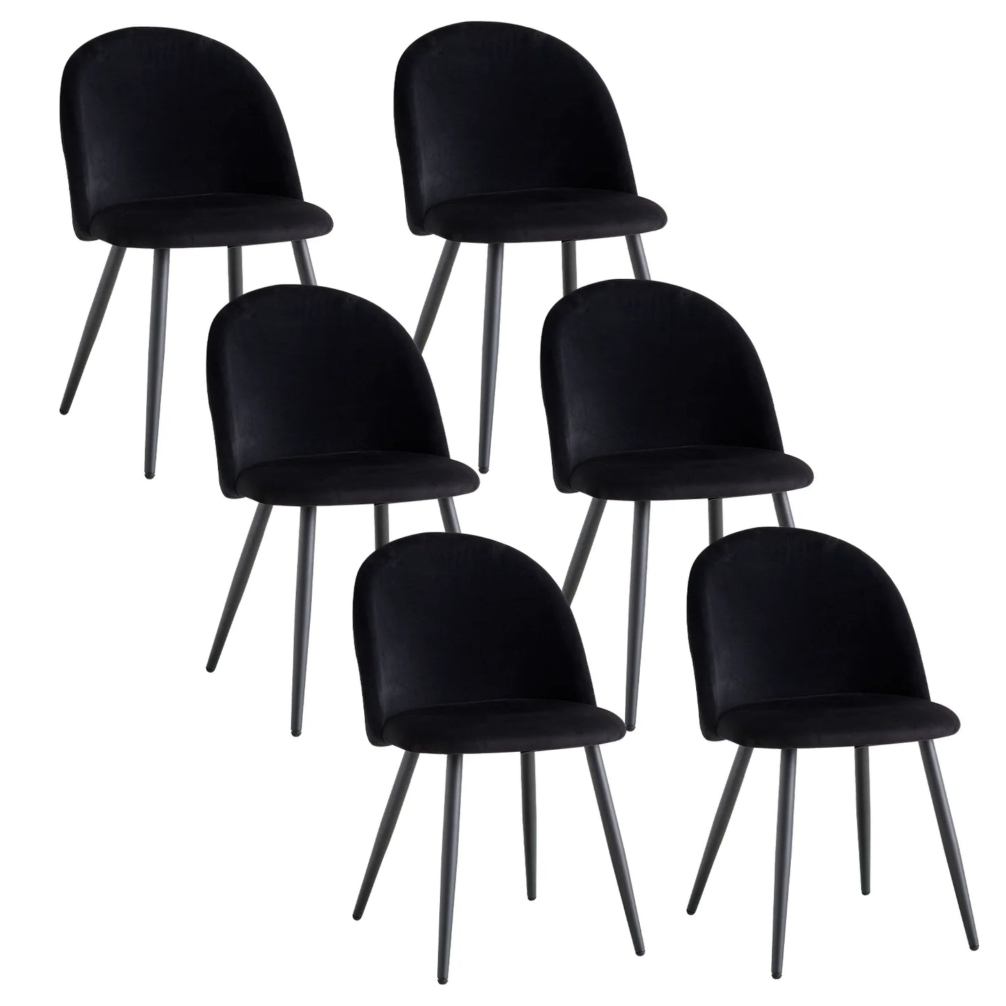 Eetkamerstoelen – Fluwelen Stoelen – Velvet Stoelen – Metalen Frame – Set Van 6 – Ergonomisch Comfort – Snelle Montage – Zwart