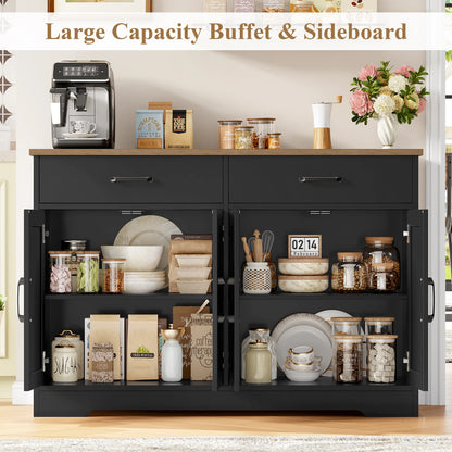 Keukenkast – Dressoir – Buffetkast – Opbergkast – Woonkamerkast – Wit/Zwart – 120 cm Breed – Krassen- en Vochtbestendig Hout - QUORE