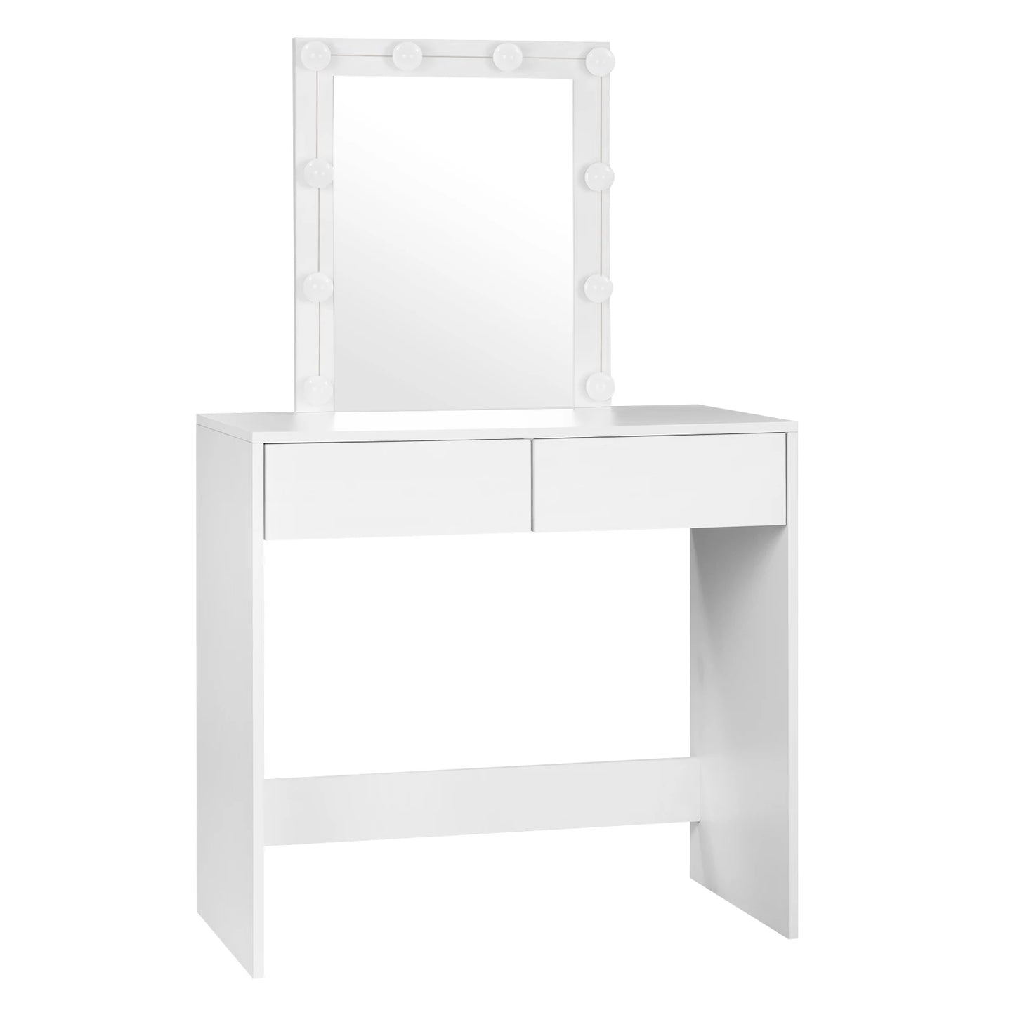 Kaptafel - met Spiegel - Cosmetic - Make Up - met 10 Dimbare LED Lampen - 80x132.5x39.5cm - met 2 Lades  - Opbergkast - Wit