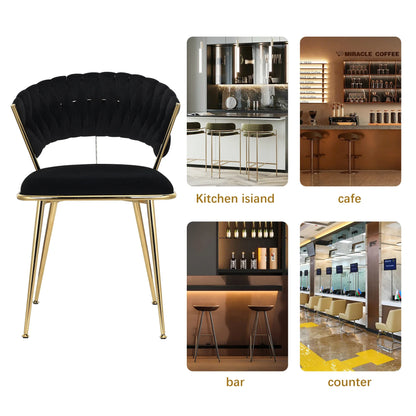 Eetkamerstoelen – Stoelen – Velvet Stoelen – Zwarte Stoelen – Set van 2 – Comfortabele Zitting – Stabiele Metalen Poot