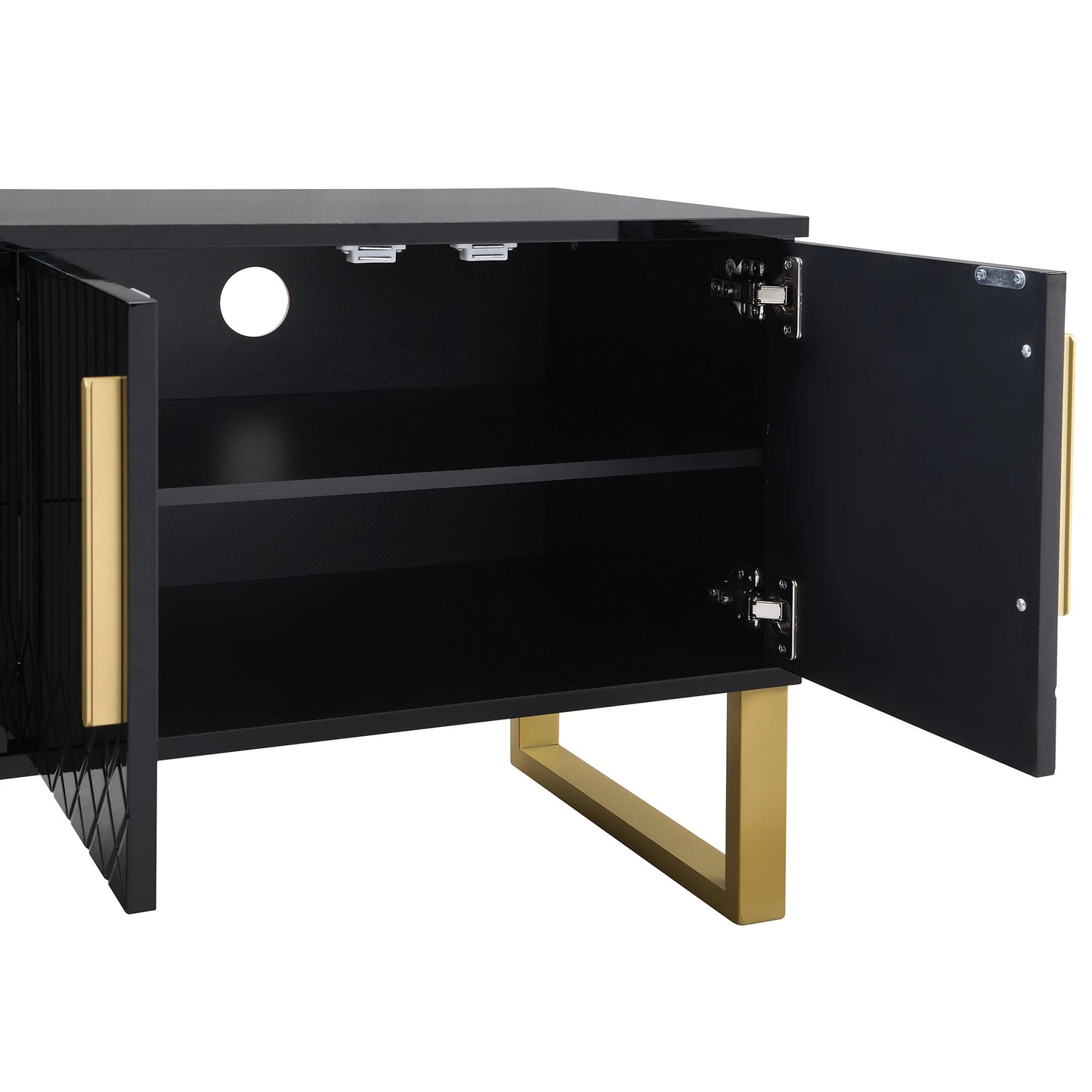 Tv-Meubel – Hoogglans Meubel – TV Kast – Woonkamermeubel – Gouden Accenten – 170 Cm Breed – MDF Materialen - Zwart