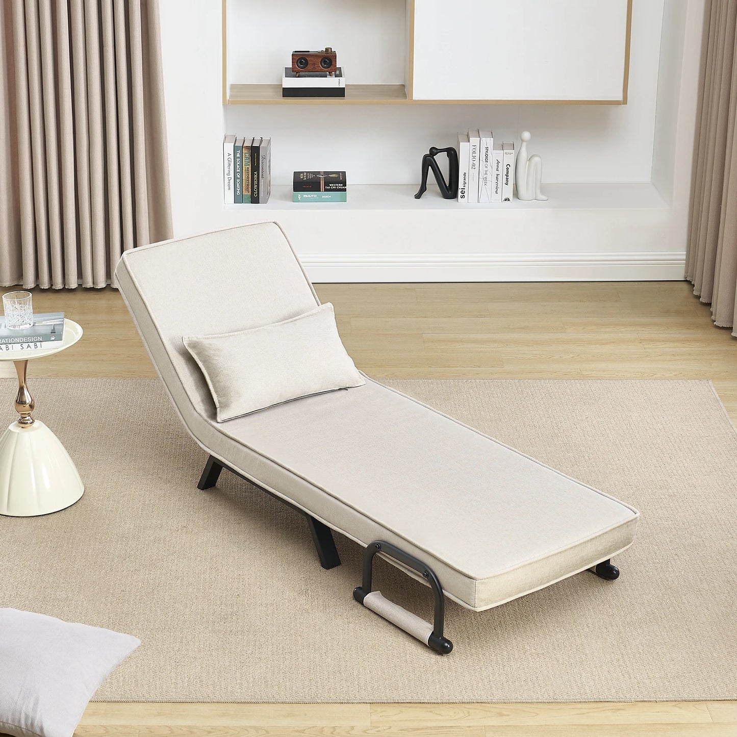 Slaapbank - Slaapfauteuil - Slaapstoel - Inklapbare Slaapbank - Opvouwbare Stoel - 3-in-1 - met Fauteuil - Linnen Bekleding - Kussen - Verstelbare Rugleuning - Grijs - QUORE