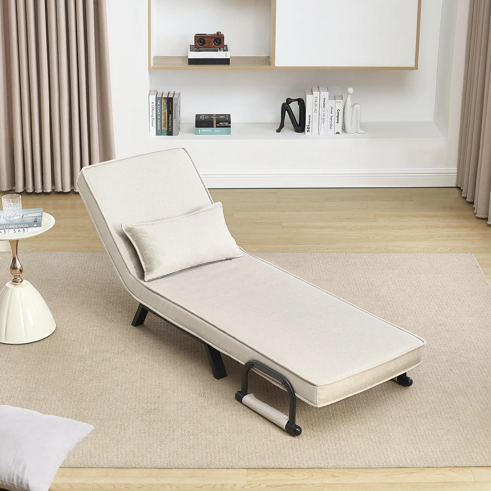 Slaapbank - Slaapfauteuil - Slaapstoel - Inklapbare Slaapbank - Opvouwbare Stoel - 3-in-1 - met Fauteuil - Linnen Bekleding - Kussen - Verstelbare Rugleuning - Grijs - QUORE