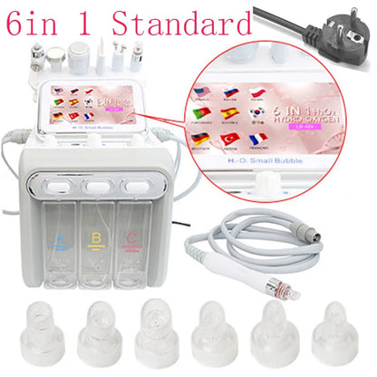 Gezichtsverzorgingsapparaat – Gezichtsreinigingsapparaat – Huidverjongingsapparaat – Skin Scrubber – Hydrodermabrasie apparaat – 6-in-1 multifunctioneel – Professionele thuisbehandeling
