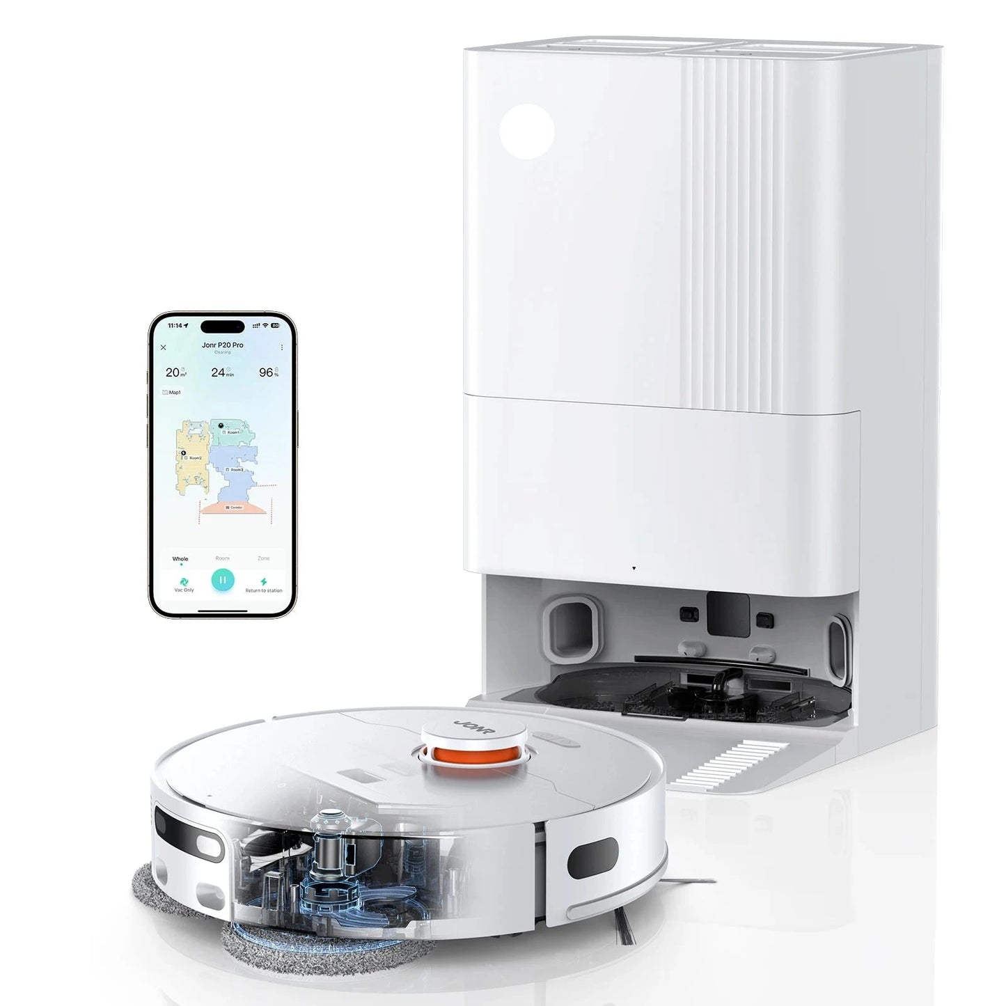 Robotstofzuiger - Roborock - Vacuum Cleaner - Dweilrobot - Draadloze - met Dweilfunctie - 8000Pa - Automatisch -  Stofzuigen en Drogen - Slimme Schoonmaakrobot - 3L Stofopvang - 4L Watertank - Voor Tegels & Tapijt
