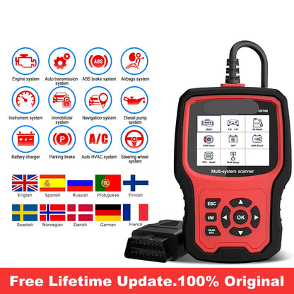 OBD2 Scanner - Uitleesapparatuur Auto - Storing Verwijderen - Diagnosecomputer - Volledige systeemdiagnose - Diagnose Auto - Autodiagnosetool - Zwart - QUORE