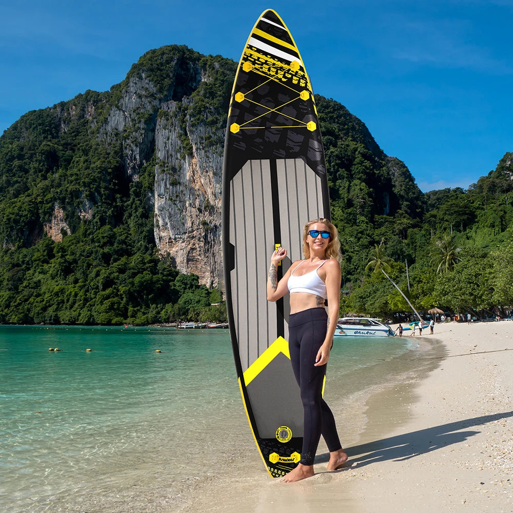 Supboard - Sup - Paddle Board - Sup Boards - 350x84x15cm - Ultra-Light - Opblaasbaar Stand Up Paddle Board - Max 165 kg - Waterdicht - Voor  Rivier - Zee - Inclusief Paddle - Rugzak - Zadel & Accessoires - Zwart-grijs