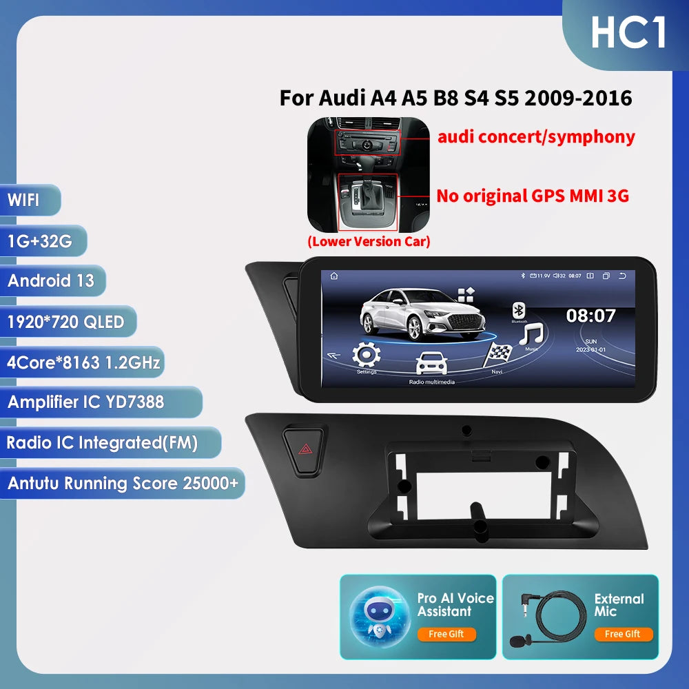 Hizpo AI Voice WIFI 4G-LTE Android 13 Car Radio for Audi A4 A5 B8 S4 S5 2009-2016 Multimedia Video Player GPS 2din BT Autoradio
