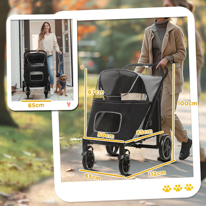 Hondenwagen – Hondenbuggy – Hondenbuggy Inklapbaar – Hondenkar – Dierenbuggy – Inklapbaar Met Eénklik – Geschikt Voor Middelgrote Honden Tot 30 Kg - 112 x 65 x 100 cm - Grijs