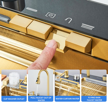 Keukenspoelbak - met Kraan - Digitaal Display - Temperatuurregeling - Waterval Waterfilter - Zeepdispenser – Grote Capaciteit - RVS - Goud