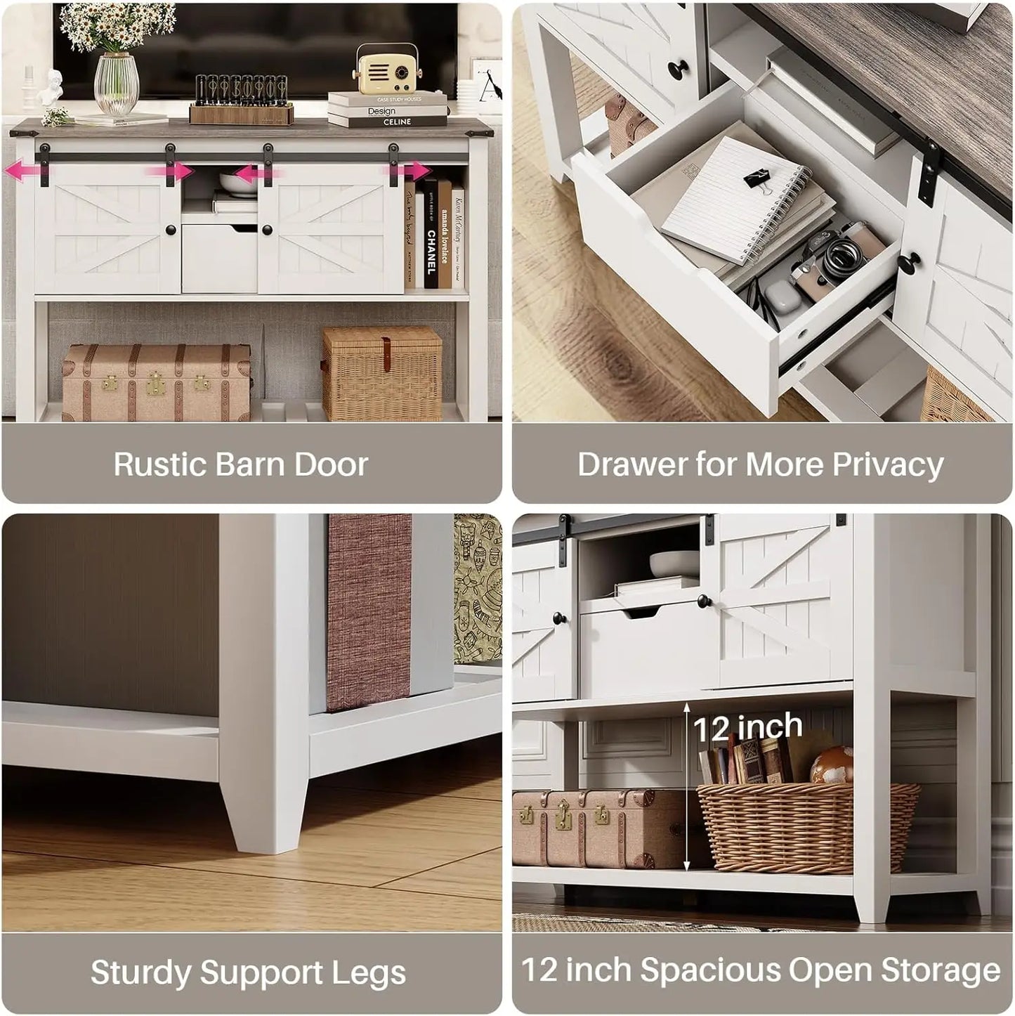 Consoletafel – Entreetafel – Opbergkast – Buffetkast – Houtnerf – Schuifdeuren – Veel Opbergruimte - 46 x 14.1 x 31.6 in - Walnoot Wit