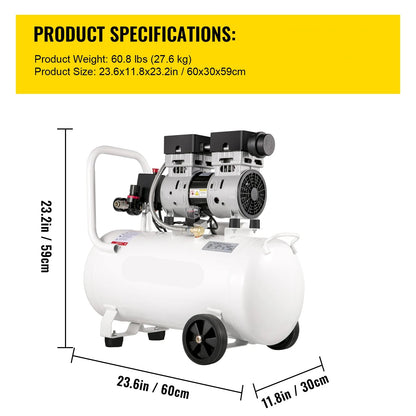 Airpress compressor - Luchtcompressor - Compressor - Stille Compressor - 50L - 1 PK - 750W - Olievrije Compressor met Stalen Tank - Ultra Stil - Draagbare - voor Werkplaats en Thuisgebruik