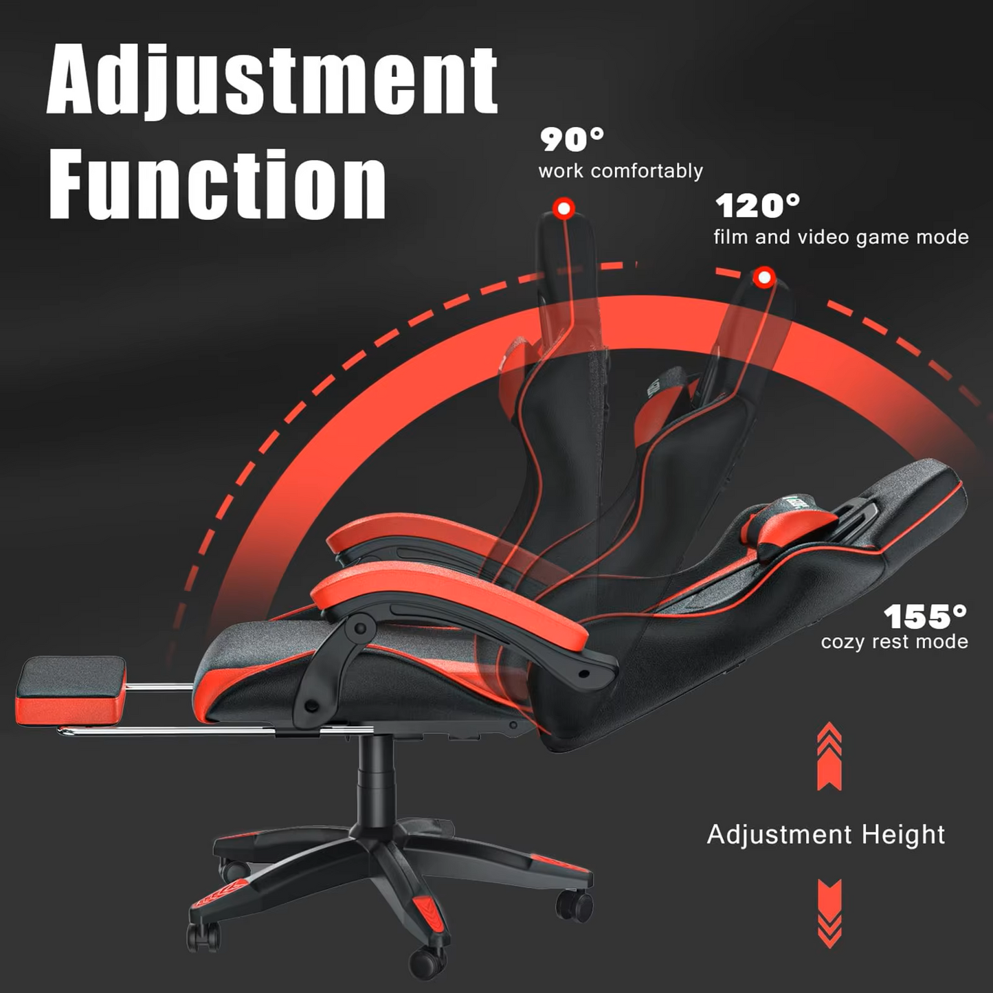 Gaming Stoel - Bureaustoel - Swivel Stoel - met Voetsteun - Hoofdsteun - Verstelbare - Rugleuning - Lendenkussen - Ergonomische - Draaibare - 68 x 50 x 122-144 cm - Rood