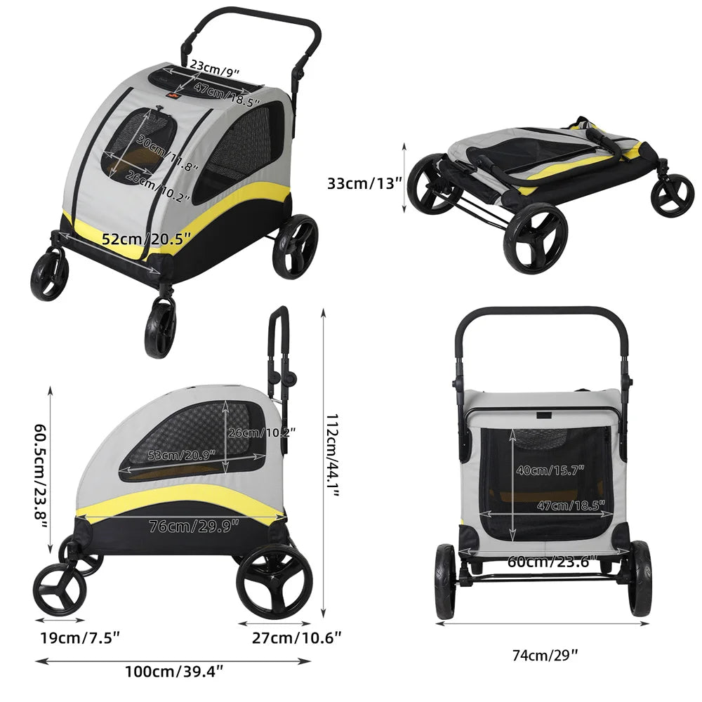 Hondenbuggy - Fietskar - Hondenkar - Hondenwagen - Opvouwbare - Hondensportwagen met 4 Wielen - 3 Gaasvensters - Ademend en Stevig - Ideaal voor Reizen - Wandelen - en Winkelen - Medium