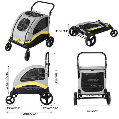 Hondenbuggy - Fietskar - Hondenkar - Hondenwagen - Opvouwbare - Hondensportwagen met 4 Wielen - 3 Gaasvensters - Ademend en Stevig - Ideaal voor Reizen - Wandelen - en Winkelen - Medium