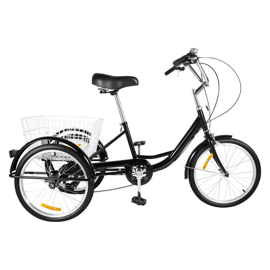 Driewieler – Driwieler – Driewielige Fiets – Driewielerfiets – Roadbike – 20 Inch – 8 Versnellingen – Max 110 kg Belastbaar – Met Mand en Bel - QUORE
