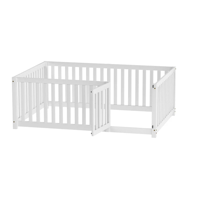 Bedframe Kinderbed - Peuterbed - Vloerbed - Kinderbox - Inclusief Uitvalhekje - Kinderkamer - Multiplex -  140 x 200 x 60 cm - Wit