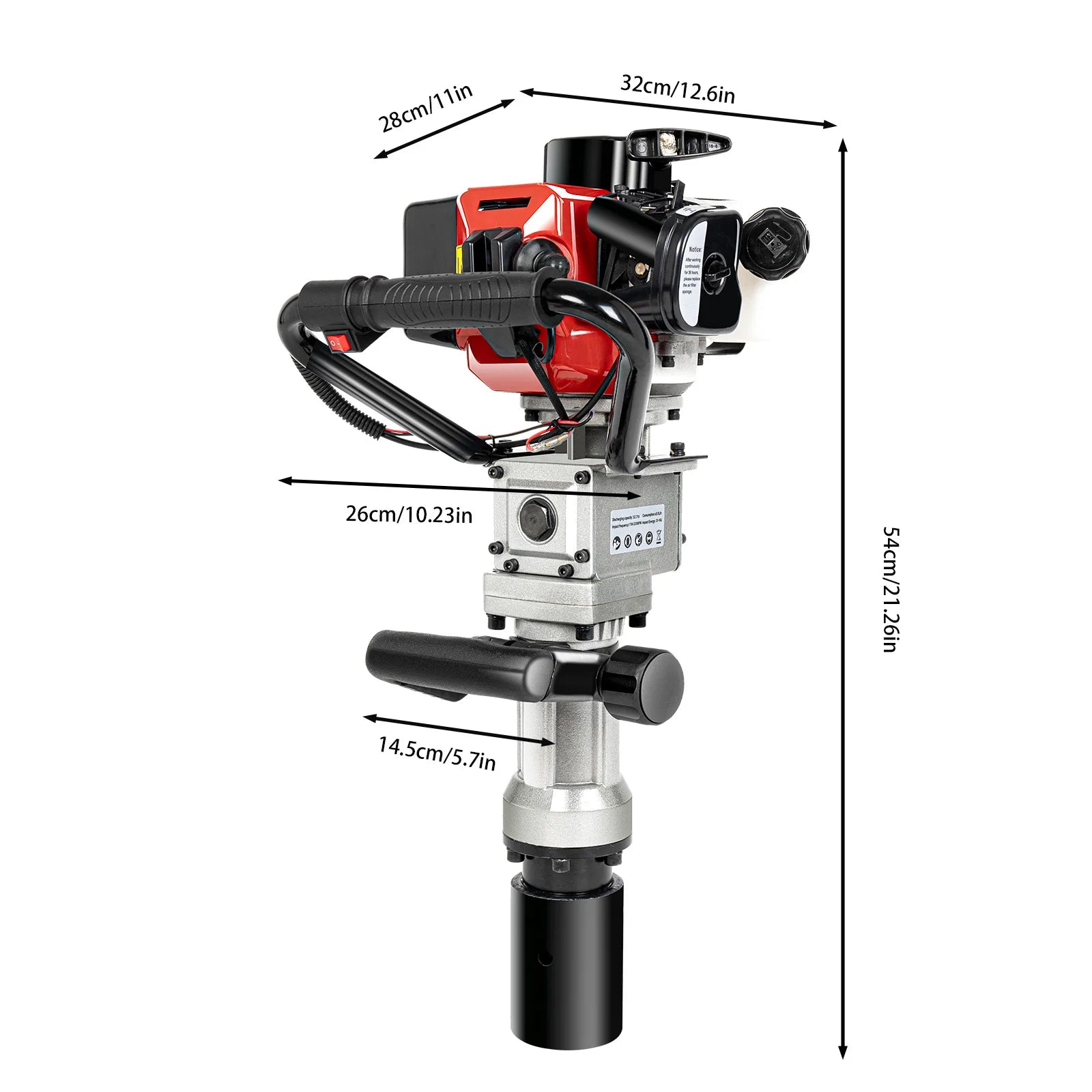 Benzine Heistop – Heihamer – Paalrammer – Grondboor – Heiapparaat – 900W Motor – 0,9 Liter Brandstoftank - QUORE