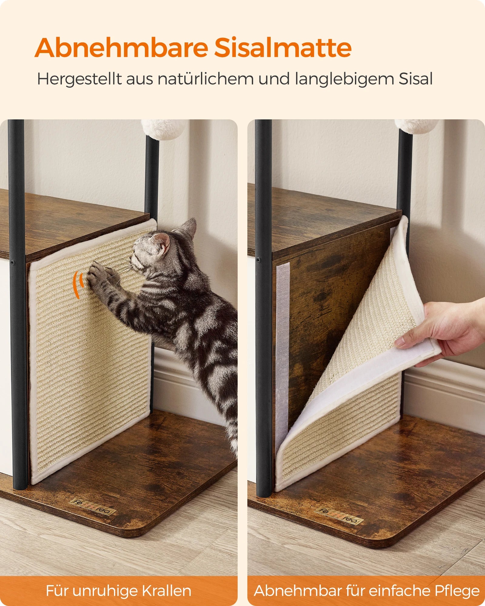 Krabpaal - Kattentoren - met Krabmat - Groot Platform - Perfect voor  Een Dutje Doen - Sporten - Spelen - Spaanplaat - Zacht pluche - 80 x 40 x 153 cm - Bruin/Wit - QUORE