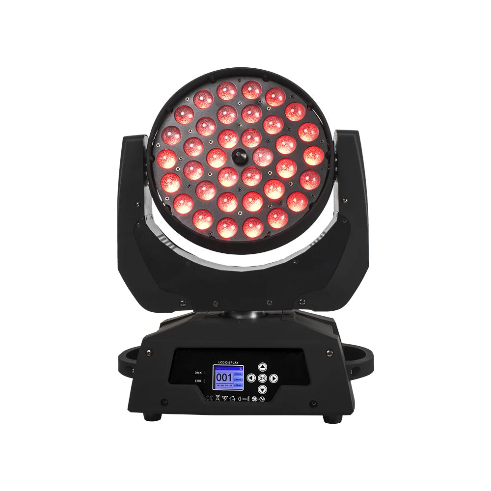 Moving Head – LED Moving Head – Discolamp – Podiumverlichting – DJ Verlichting – 36x18W RGBWA+UV LED’s – Flexibele Zoom 15-45° – Uitgebreide DMX512 Besturing - QUORE