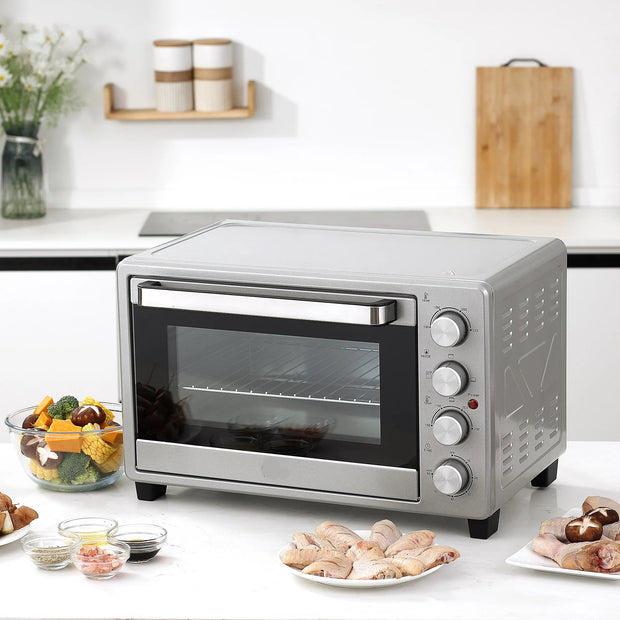 Mini Electric Oven - Microwaves - Oven - 32L - 1600W - Compact Kitchen Oven - Adjustable Temperature - Timer - Pizza - Bread and More - Durable - Safe - Silver