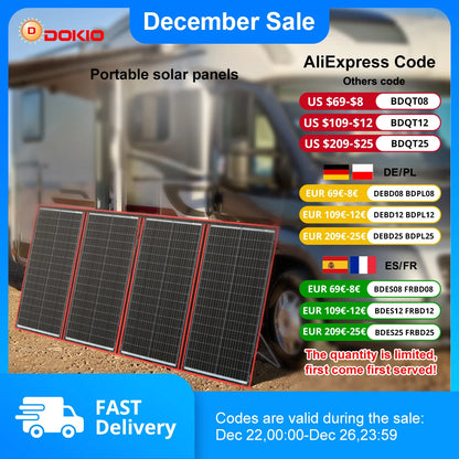 Dokio 100W 160W 200W 300W Portable Foldable Solar Panel with 12V Controller (with bracket SKU) Solar Panel for Family Camping