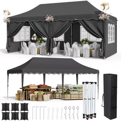 Tuinpaviljoen - Partytent - Easy up Partytent - Paviljoen - Partytenten - Vouwbare - 3x6m - Zware - Waterdichte Gazebo - 6 Zijwanden - UV50+ Bescherming - Stevige Stalen Frame - en Opbergtas - Zwart