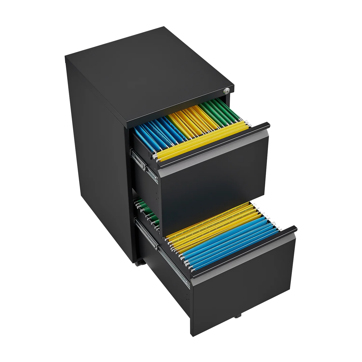Ladeblok – Rolcontainer – Ladekast – Archiefkast – Mobiele Opberglade – Metaal – 2 Laden Met Slot – Compact Zwart
