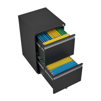 Ladeblok – Rolcontainer – Ladekast – Archiefkast – Mobiele Opberglade – Metaal – 2 Laden Met Slot – Compact Zwart