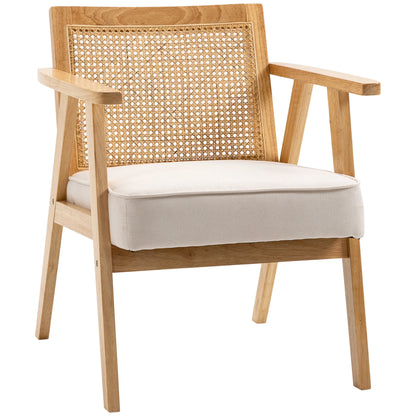 Fauteuil – Loungefauteuil – Relaxstoel – Zetel – Rattan Rugleuning – Stevige Rubberhouten Constructie – Ademend Zitkussen