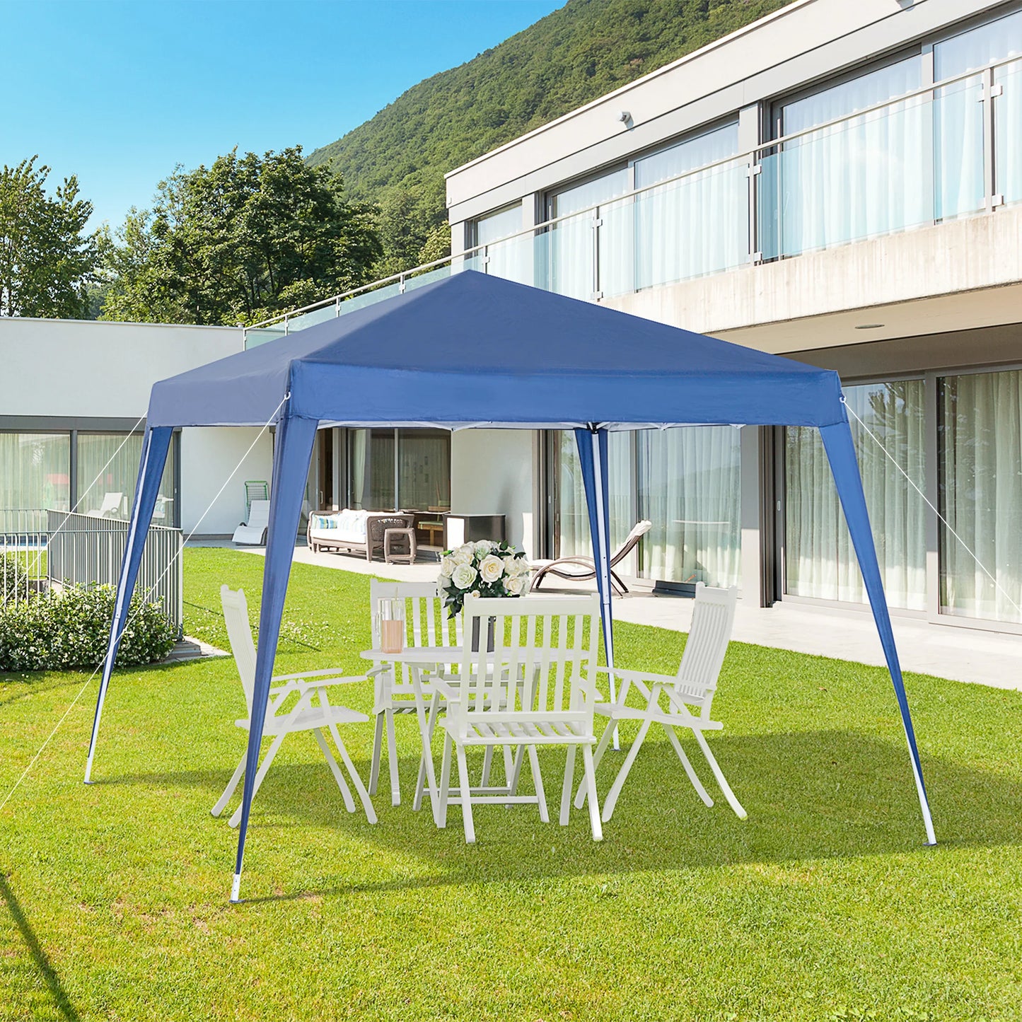 Opvouwbare Partytent 2,4x2,4 m – Waterdicht Pop-up Tuinpaviljoen – Staal & Oxford Doek – UV-bestendig - Blauw - QUORE