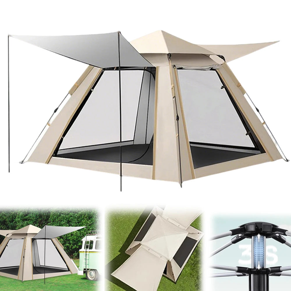 Campingtent - Opvouwbar Campingtent - Pop-Up Tent voor 4 personen - Familietent - Koepeltent - met Draagtas - Draagbare - Ultralicht - Waterdicht - voor Buiten - Wandelen - Bergbeklimmen - 210 x 210 x 130 cm - Beige