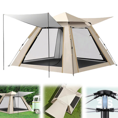 Campingtent - Opvouwbar Campingtent - Pop-Up Tent voor 4 personen - Familietent - Koepeltent - met Draagtas - Draagbare - Ultralicht - Waterdicht - voor Buiten - Wandelen - Bergbeklimmen - 210 x 210 x 130 cm - Beige