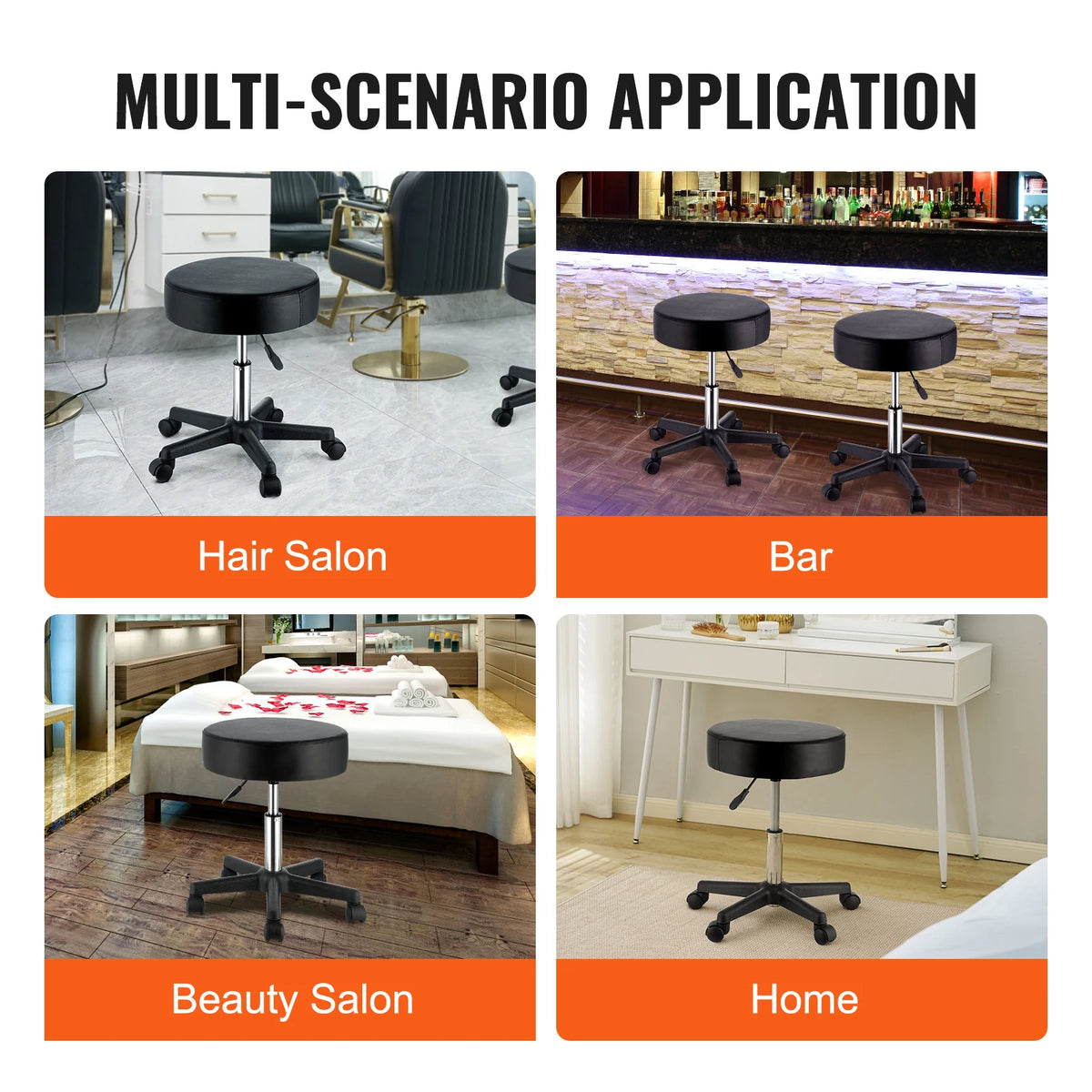 Rolling Stool - Stoel - Kruk - Rolling Stool - Zadelkruk - 40 cm Diameter - Rolling Ronde Kruk - Verstelbaar - 5 Zwenkwielen - voor Bar Salon Kantoor