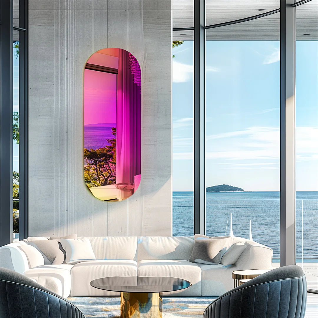 Spiegel – Wandspiegel – Passpiegel – Staande Spiegel – Ovale Spiegel – Iriserend Glas – Uniek Kleureffect