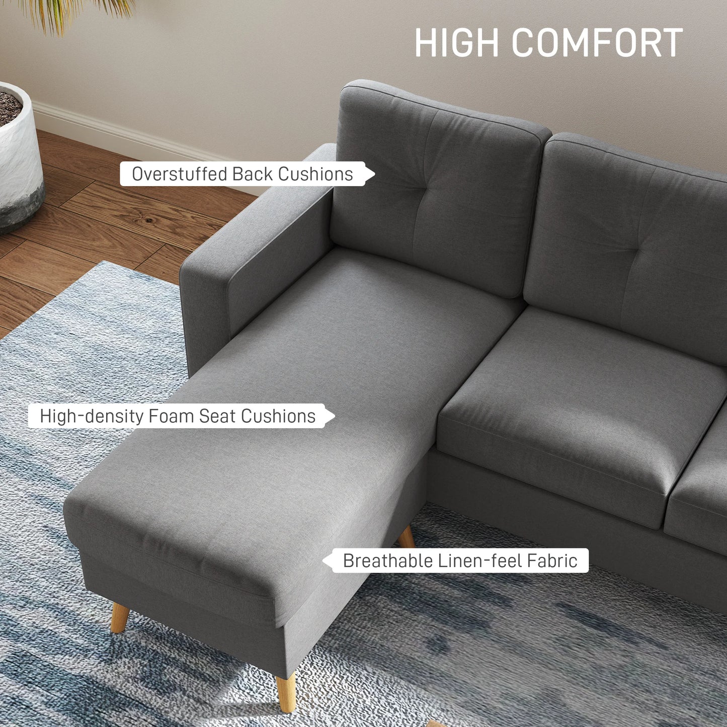 Hoeksalon – Hoekbank – Hoekzetel – Bank – Zitbank – 3-Zits – Donkergrijs Polyester – Omkeerbare Chaise Longue