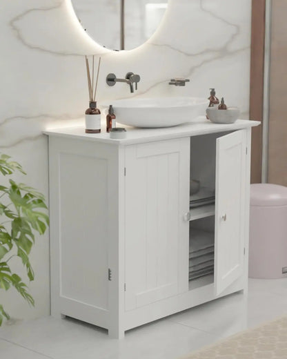 Sink Base Cabinet - Badkamerijdelheid - Opbergkast - Magnetische vergrendeling - Verstelbare plank - MDF-constructie - 60 cm x 60 cm x 30 cm - Wit