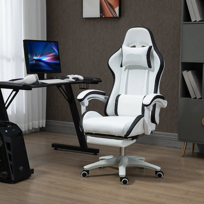 Gamingstoel – Gamestoel – Bureaustoel – Gaming Chair – Racing Chair – Verstelbare Rugleuning 135° – Uittrekbare Voetensteun - Wit